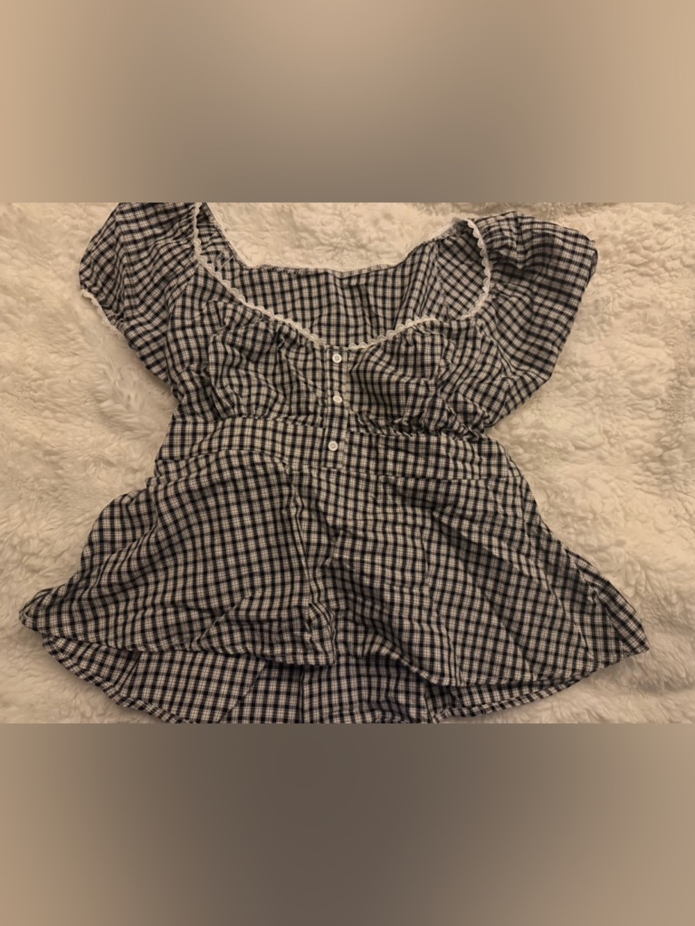 Black and White Gingham Peplum Button-Front Top
